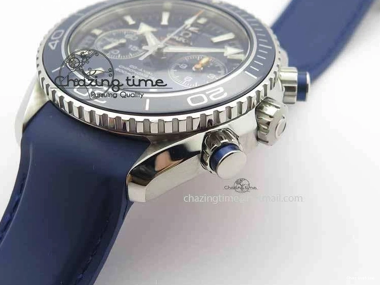 0508 Chic Planet Ocean Master Chrono 45mm SS OM 1:1 Best Edition Blue Dial On Blue Rubber Strap A 8172